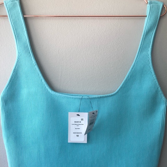 COTTON:ON Square Neck Plus Size Aqua Ribbed Crop Tank. New with Tags - Picture 2 of 10